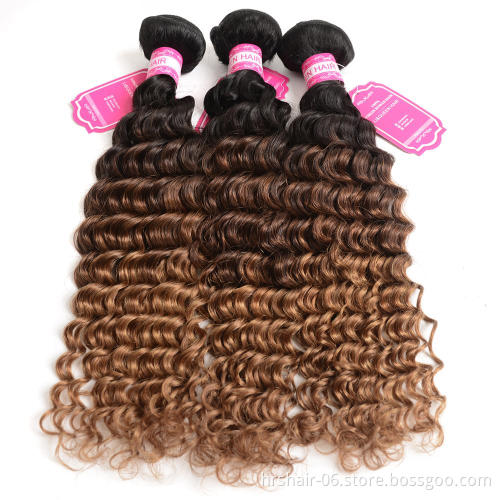100% Top Quality Ombre Color Hair 10a Three tone Brazilian Hair Deep Wave hair bundles